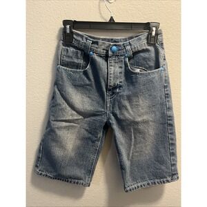 Vintage Pelle Pelle Jean Shorts Youth Size 10 Boys Embroidered Y2K Blue Denim